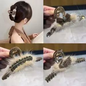 [골드스마일]퍼 헤어 집게핀 곱창핀 올림머리핀 큐빅 여성