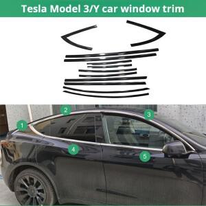 테슬라 호환  모델 Y 3 2017-2023 스틸 외부 윈도우 몰딩 크롬 블랙 카본 스트립 씰 사이드 커버  자동차