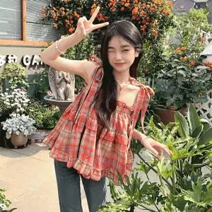 체크어썸 나시 셔링 크롭 여름 속옷 폴리혼방 데일리 크롭티 기본