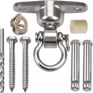 WWFFEN 방진 스윙 행거 헤비 듀티 360°+180° 회전 1500LB 용량의 목재 놀이터 요가 해먹 의자 로프