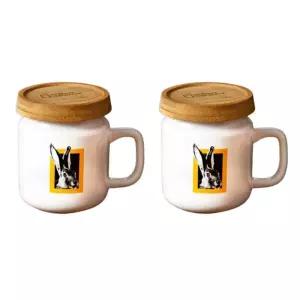 릴팡 도자기 머그 컵 나무 뚜껑 핸들 집들이 선물 X2