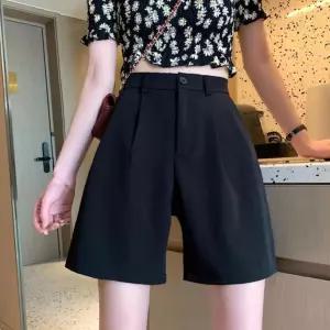 [퍼니메이커]시크 여름 블랙 팬츠 여성 하의 모던 허리밴딩 데일리 하이웨스트바지 하이웨스트반바지 여름