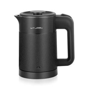 WTJMOV 0 6L 소형 전기차 주전자 경량, 20온스 이중벽 온수 보일러 스테인리스 스틸 자동 차단, 차와 커피를 위한 120V 휴대용 여행용 전기 고속 끓이기, 블랙