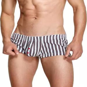 SEAUR 남성용 코튼 로우 라이즈 복서 반바지 격자무늬 스트라이프 프린트 속옷 파우치 트렁크 편안한 잠옷