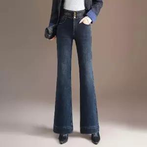 깜도리 여자 키작녀 와이드 청바지 겨울 기모 데님 머메이드 롱 하이웨스트 캐주얼 부츠컷 바지 꾹4