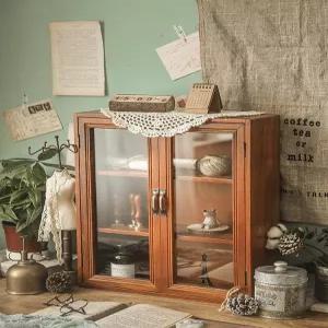 인테리어 미니 장식장 진열장 원목 머그컵 유리 거실 엔틱