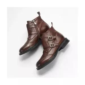 엘럽 여자 플랫워커 수제화 빈티지 라운드 통굽 앵클부츠 리얼 가죽 슬림핏 워커 미들힐 패션부츠 원템5