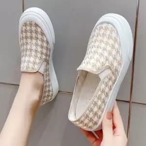 여성 슬립온 체크 밴딩 통굽 단화 WFJ591O