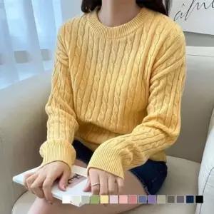 베로니카 원형넥 꼬임 캐시 뜨개탑 베이직울 브이라인 가을철 롱니트