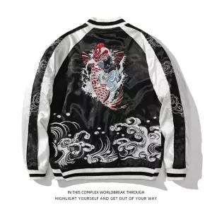 남자 재킷 스카잔 잉어 벚꽃 자수 양면 점퍼 용 요코스카