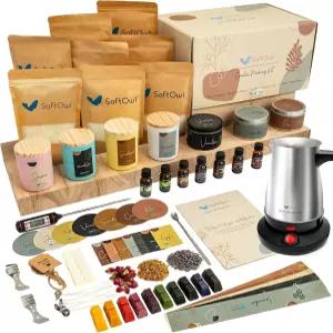 전기 멜터가 포함된 소프트올 프리미엄 소이 캔들 만들기 키트 - 왁스 빅 7온스 병 틴 7가지 기분 좋은 향