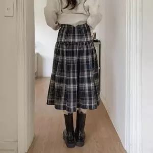 [다잇템] 여성용 격자 고무줄 네이비 검정 롱 스커트