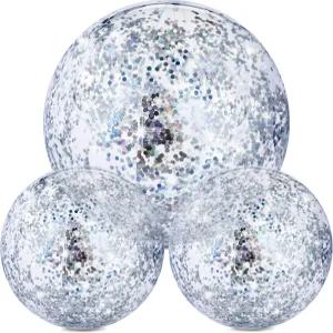 Hsei 3개 풍선 비치볼 16인치 글리터 여름 수영장 디스코볼과 색종이 플로팅 블로우업 장난감 장식 비치