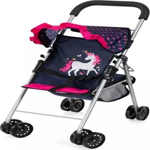 바이엘 유니콘 디자인의 접이식 버기 유모차 태양 캐노피 최대 18인치 인형용 안전벨트 - 역할 놀이와