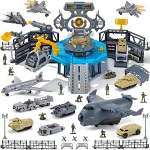 군 기지 장난감 14대의 차량으로 구성된 육군 세트 비행기 탱크 트럭 헬리콥터 전투기 남성 액션 피규어 및