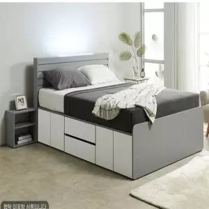 조명달린 Q (매트포함) 침대밑수납장 LED헤드침대