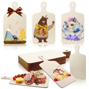 Vmiapxo 16팩 미완성 나무 도마 공예품 손잡이, 패들 치즈 빵 보드 세트 서빙 트레이 DIY 크리스마스 가정 주방 요리 장식 (11.8인치 x 6.3인치)