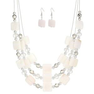 여성용 레이어드 비즈 성명 목걸이 스퀘어 쉘 비드 칼라 및 귀걸이 세트 생일 선물 보호 주얼리