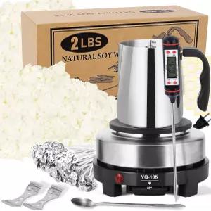 왁스 멜터가 포함된 SAEUYVB 캔들 제작 키트 제작용 - 2파운드 소이 플레이크 멜팅 포트 전기 스토브 비너