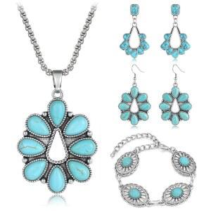 여성용 주크프루 웨스턴 주얼리 세트 보헤미안 터쿼이즈 조절 가능한 목걸이 당글 귀걸이 팔찌 보호 카우걸 카우보이 카터 액세서리