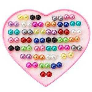 여성용 36켤레 사이즈 9.5mm/0.37인치 컬러 스터드 귀걸이, 컬러풀한 귀여운 인조 진주 작은 볼 이어 세트, 주얼리 팩, 저자극성 아레테스 드 볼리타스 선물용 (여러 가지 색상으로 분류)