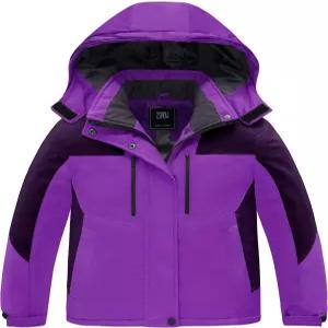 ZSHOW 여아 스키 재킷 방수 플리스 레인코트 방풍 따뜻한 겨울 코트 탈부착 후드 포함