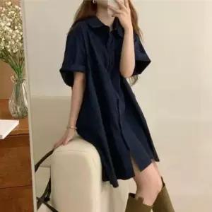 이쁘다요 베이직 원피스 셔츠 루즈핏롱 미니 반팔 WFLMEVY