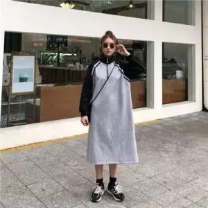 이쁘다요 소매배색 롱 원피스 하이 앞지퍼 WFLMPUT