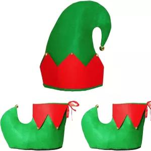 크리스마스 모자 산타 엘프 신발 레드 그린 의상 액세서리 세트