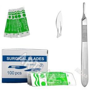 아트랩-100개의 메스날 팩 #10, 칼 메스용 메스날, 고탄소강 더마블레이드 메스날. 개별 포장, 멸균 + 자유 손잡이 (#24개의 100+핸들 팩)