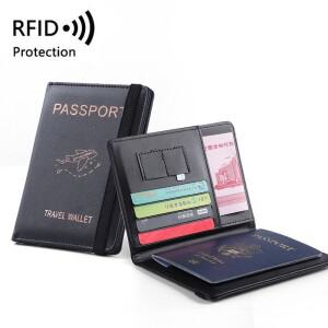 여성 남성 RFID 빈티지 비즈니스 여권 커버 홀더 다기능 ID 은행 카드 PU 가죽 지갑 케이스 여행 액세서리