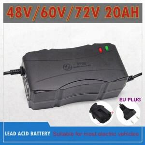48V/60V/72V 2.8A 스마트 호환 납산 배터리 충전기 EU 플러그 AC 220V AGM VRLA 젤 건식 습식 누산기 20AH