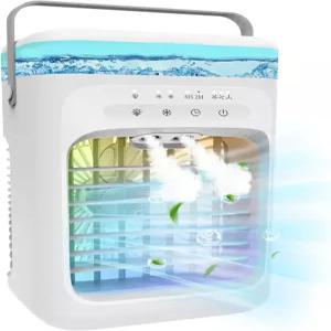 휴대용 에어컨 2025년 3풍속 2-4H 타이머 7색 LED 가정 침실 사무실 여행용 미니 냉각 팬 업그레이드