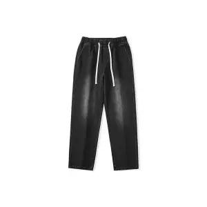 남성용 배기핏 바지 가을겨울 허리밴딩 데님팬츠 와이드팬츠 빈티지 워싱 블랙 CH4