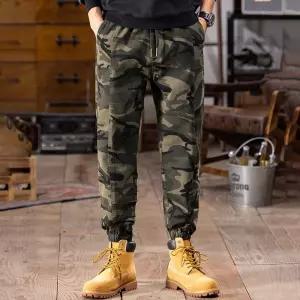 남성 데일리 배기핏 바지 카무플라주 카고 팬츠 와이드 캐주얼 조거 추동 하이 스트링 배기 스포M4