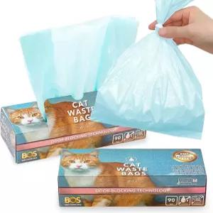 BOS 놀라운 냄새 봉인 고양이 배설물 처리 봉투 - 내구성이 뛰어나고 무향 [사이즈 M 색상 연한 파란색]