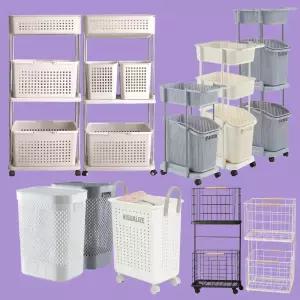 [모음전] 대용량 빨래바구니 이동식 접이식 선반형 세탁 분리 수거함 정리함 다용도바구니 1단 2단 3단 철제 PP 메쉬
