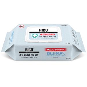 리꼬 데일리 소독티슈 캡형 60매 알콜물티슈 손소독 세정제균