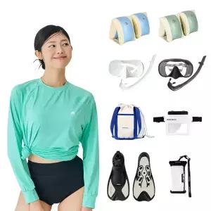 스윔어바웃 물놀이용품 모음전 아쿠아슈즈/래쉬가드/팔튜브/고글/숏핀/스노쿨링