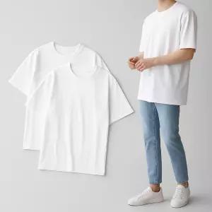 [2-Pack] Soft 레이어드 티셔츠 남녀공용 기본 라운드 무지 반팔티 이너티 롱티 빅사이즈 (M-3XL)