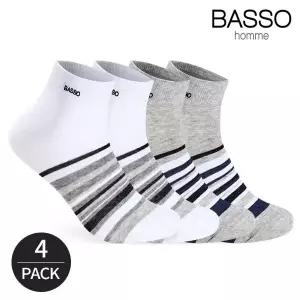 [하프클럽/바쏘옴므]바쏘 남성 스트라이프 자수로고 캐주얼 발목양말 4P_WH/G
