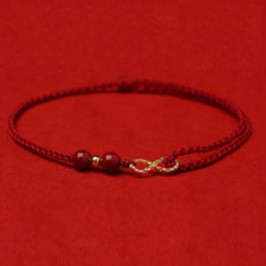 행운마법 14k 도금 경면주사 원석 발찌 남여 공용 길이 조절 주사 발찌 팔찌