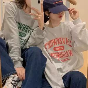 핫핑 [기본/기모] 레번워스 오버핏 레터링 트임 긴팔맨투맨 롱티셔츠