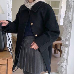 스타일아유 프렌치 빈티지 심플 카라넥 루즈핏 오버핏 모직 미디 코트 캐주얼 자켓 HC0028