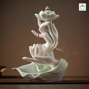 인센스 스틱 겸용 콘 홀더 백플로우 역류 향로 도자기 연꽃