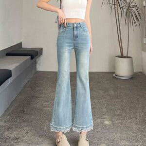 스타일아유 여성용 레이스 하이웨스트 슬림핏 부츠컷 청바지 키작녀 9부 데님팬츠 DN0862