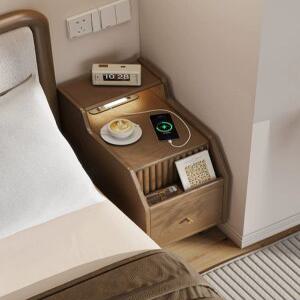 틈새협탁 침대서럽자 원목 유럽풍 원룸협탁 서랍장 원목색 USB 조명 20CM