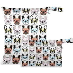 Visesunny French Bulldog 지퍼 포켓이 있는 ?백 2개 세탁 가능 재사용 가능한 넉넉한 공간 여행