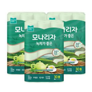 모나리자 녹차가좋은 3겹 30M 30롤 3개 총90롤 천연펄프 화장지 휴지