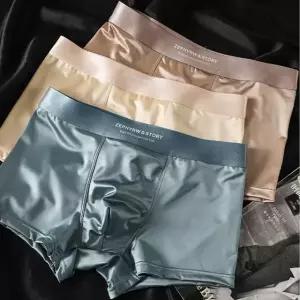남성 아이스 실크 드로즈 3장 세트 냉감 사각 트렁크 팬티 여름 쿨링 기능 속옷 WI001UW